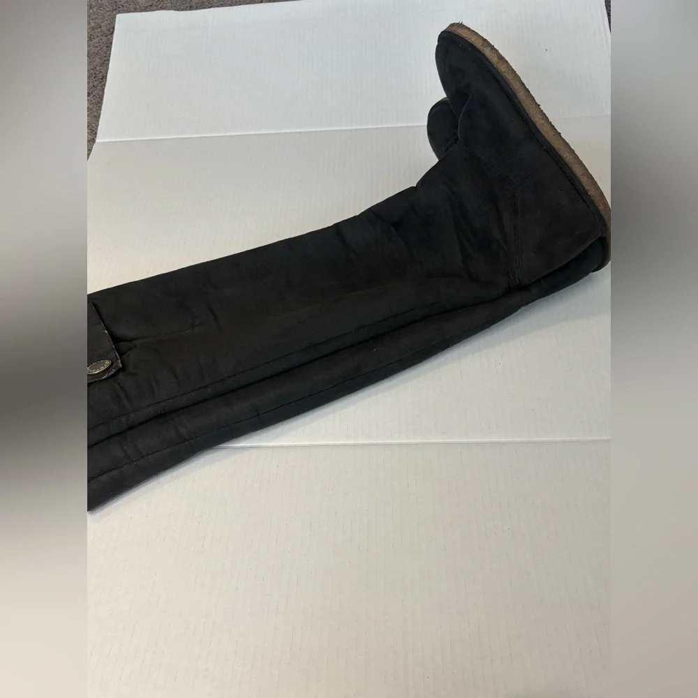 Stella McCartney Womens 37.5 US 7.5 Black Faux Suede Sherpa Over Knee Tall Boot